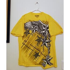VTG Y2K Carbon Graphic Tee Yellow Nautical Star Emo Grunge Skate Streetwear XL